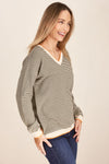 CASHMERE V NECK STRIPE SWEATER