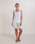 LINEN SHELL TOP WITH SPLIT WHITE