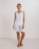 LINEN SHELL TOP WITH SPLIT WHITE
