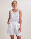 LINEN SHELL TOP WITH SPLIT WHITE