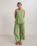 LINEN SHELL TOP WITH SPLIT PISTACHIO