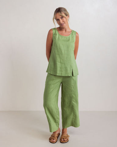 LINEN SHELL TOP WITH SPLIT PISTACHIO