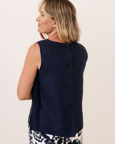 LINEN BUTTON BACK TOP