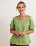 LINEN V NECK SWING TOP PISTACHIO