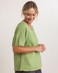 LINEN V NECK SWING TOP PISTACHIO