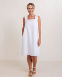 LINEN SQUARE NECK DRESS WHITE (LINED)