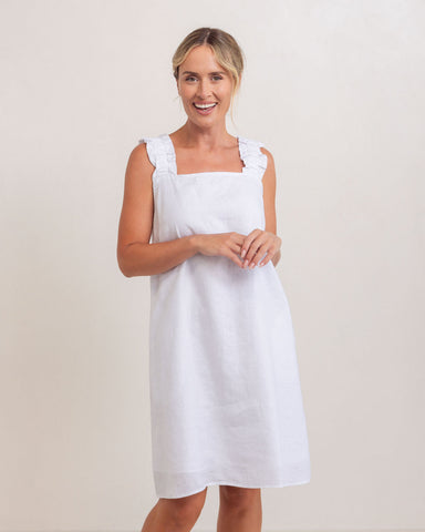 LINEN SQUARE NECK DRESS WHITE (LINED)