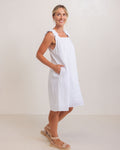 LINEN SQUARE NECK DRESS WHITE (LINED)