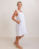 LINEN SQUARE NECK DRESS WHITE (LINED)
