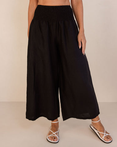 LINEN SHIRRED WAIST PANT