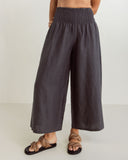 LINEN SHIRRED WAIST PANT CHARCOAL