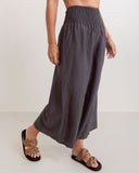 LINEN SHIRRED WAIST PANT CHARCOAL