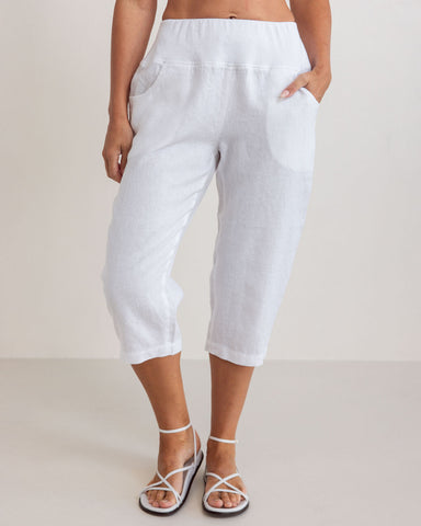 LINEN 3/4 RIB WAIST PANT