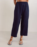 LINEN ELASTIC WAIST CULOTTE PANT NAVY