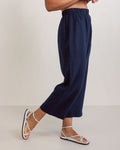 LINEN ELASTIC WAIST CULOTTE PANT NAVY