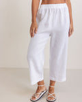 LINEN ELASTIC WAIST CULOTTE PANT WHITE