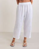 LINEN ELASTIC WAIST CULOTTE PANT WHITE