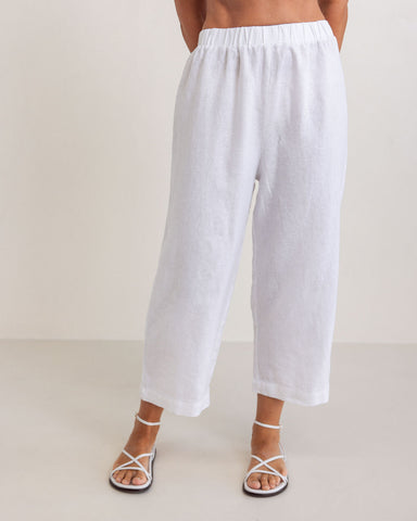 LINEN ELASTIC WAIST CULOTTE PANT WHITE