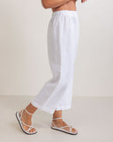 LINEN ELASTIC WAIST CULOTTE PANT WHITE