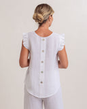 LINEN/VISCOSE RUFFLE TOP