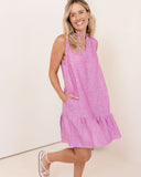 LINEN/VISCOSE RUFFLE DRESS