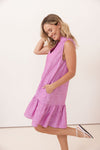 LINEN/VISCOSE RUFFLE DRESS