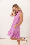 LINEN/VISCOSE RUFFLE DRESS