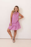LINEN/VISCOSE RUFFLE DRESS