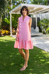 LINEN/VISCOSE RUFFLE DRESS