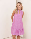 LINEN/VISCOSE RUFFLE DRESS