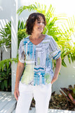 LINEN V NECK SWING TOP ROME PRINT