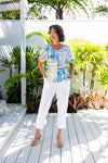 LINEN V NECK SWING TOP ROME PRINT