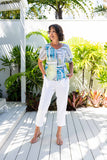 LINEN V NECK SWING TOP ROME PRINT