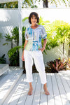 LINEN V NECK SWING TOP ROME PRINT