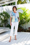 LINEN V NECK SWING TOP ROME PRINT