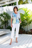 LINEN V NECK SWING TOP ROME PRINT