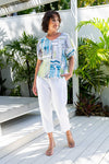 LINEN V NECK SWING TOP ROME PRINT