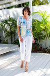 LINEN V NECK SWING TOP ROME PRINT