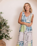 LINEN V NECK MAXI WITH SPLITS ROME PRINT