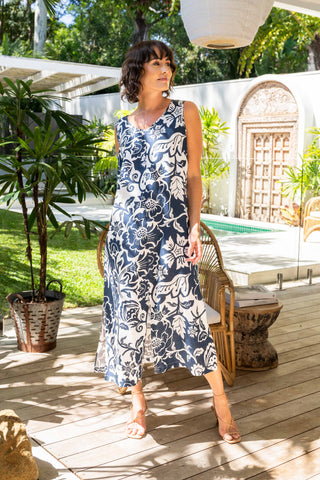 LINEN V NECK MAXI WITH SPLITS