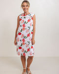 LINEN ROSES COWL NECK DRESS