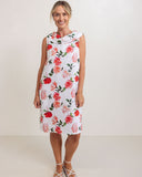 LINEN ROSES COWL NECK DRESS