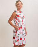 LINEN ROSES COWL NECK DRESS