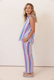 LINEN 7/8 WIDE LEG ELASTIC WAIST PANT MULTI STRIPE