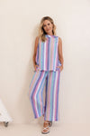 LINEN 7/8 WIDE LEG ELASTIC WAIST PANT MULTI STRIPE