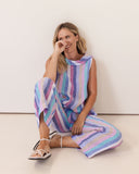 LINEN 7/8 WIDE LEG ELASTIC WAIST PANT MULTI STRIPE