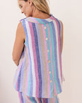 LINEN BUTTON BACK COWL NECK A LINE TOP