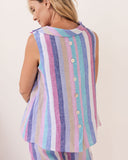 LINEN BUTTON BACK COWL NECK A LINE TOP