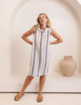 LINEN BUTTON BACK COWL NECK DRESS