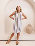 LINEN BUTTON BACK COWL NECK DRESS